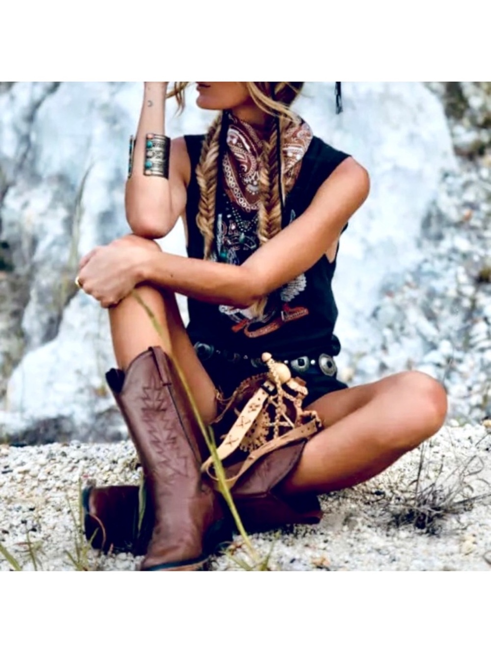 Western Cowgirl Leather Heeled Mid Calf Boots
